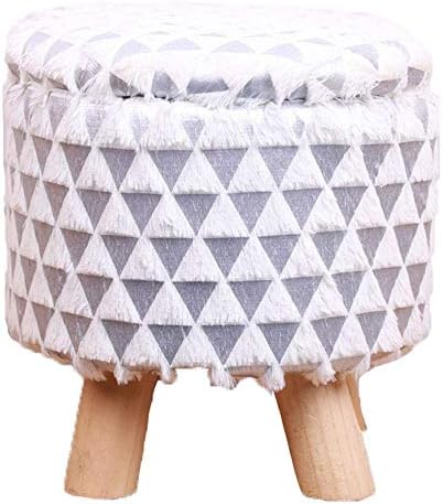 DSWDAA Peluş Üçgen Baskı Tabure, beyaz kapaklı depolamalı tabure Katı Ahşap Kanepe Tabure Değişim Ayakkabı Tezgahı, oturma Odası