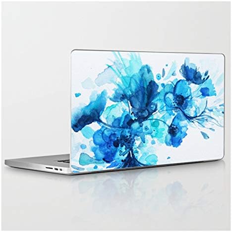 MacBook - 13 MacBook Pro Retina ile Uyumlu Dizüstü Cilt üzerinde Jen Merli tarafından Mavi Suluboya Çiçek