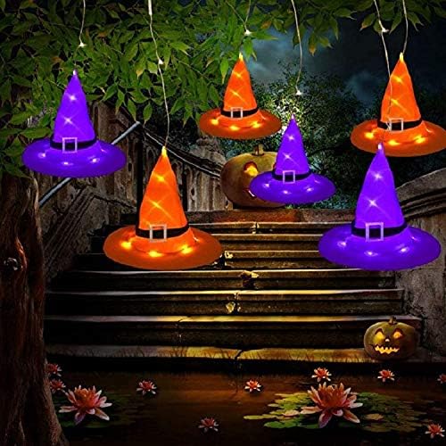 MHUI Cadılar Bayramı Süslemeleri LED Cadı Şapka Komik Parlayan Kostüm,Parti Festivali Yetişkinler Çocuklar için(Mor),Bir