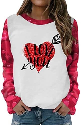 Sevgililer Günü Gömlek Kadınlar ıçin Aşk Kalpler Tişörtleri Tişörtü Casual Ekip Boyun Uzun Kollu Kazak Grafik Bluz Tops
