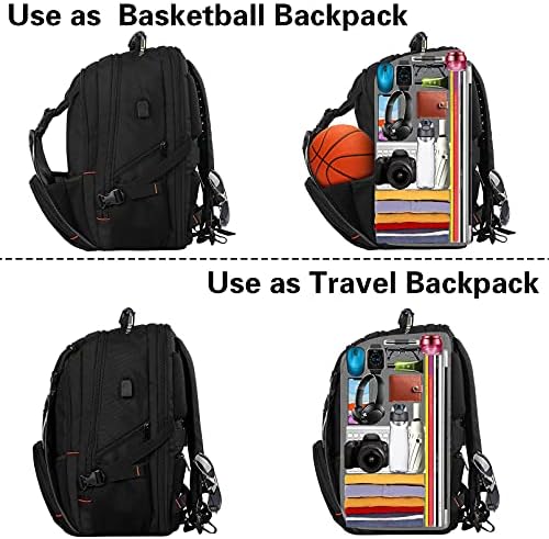 Seyahat Laptop Sırt Çantası, Erkekler Kadınlar için Ekstra Büyük Bookbag, USB Şarj Portu ile Basketbol Sırt Çantası RFID Anti