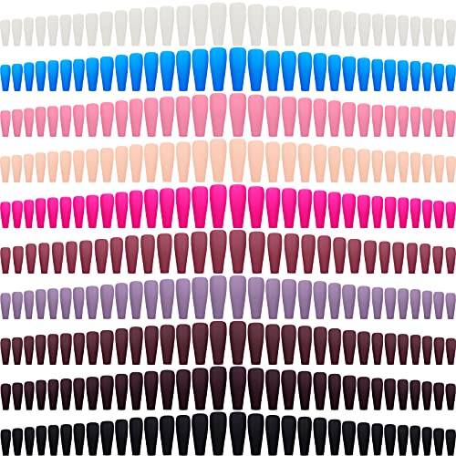 240 Parça 10 Renkler Ekstra Uzun Renkli Mat Yanlış Nails Mat Balerin Yanlış Nails Tam Kapak Sahte Çivi Tabut Çivi üzerinde Düz