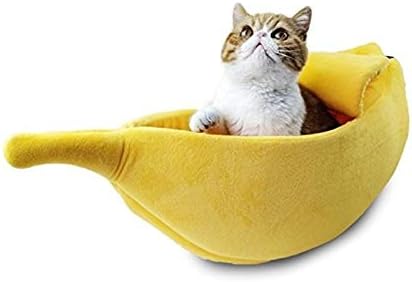 JİN Pet Malzemeleri Yaratıcı Kulübesi Muz Şekli Kedi Kumu Kış Sıcak Pet Yuva, Boyutu: M (Sarı)