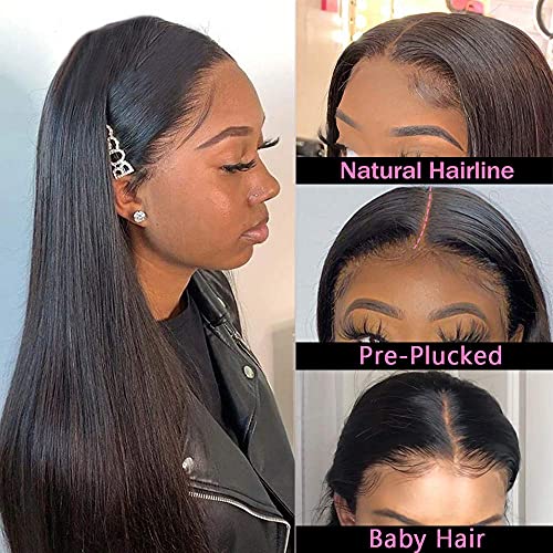 MENEKŞE SAÇ Düz 13 × 4×1 T Dantel ön peruk Ön Koparıp Brezilyalı işlenmemiş insan saçı peruk Doğal Siyah Kadınlar ıçin Bebek