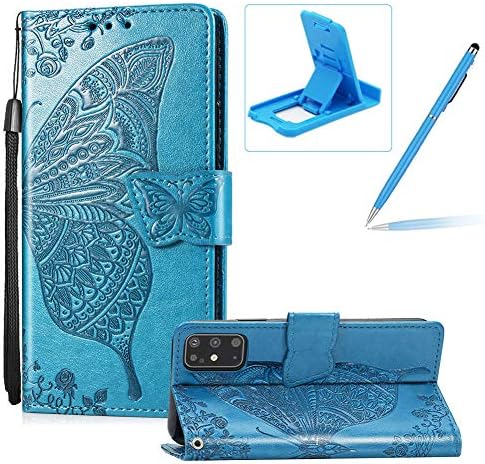Kayış Deri samsung kılıfı Galaxy S20 Artı, cüzdan Kapak için Samsung Galaxy S20 Artı, Herzzer Klasik 3D Mavi Kelebek Çiçek Baskı