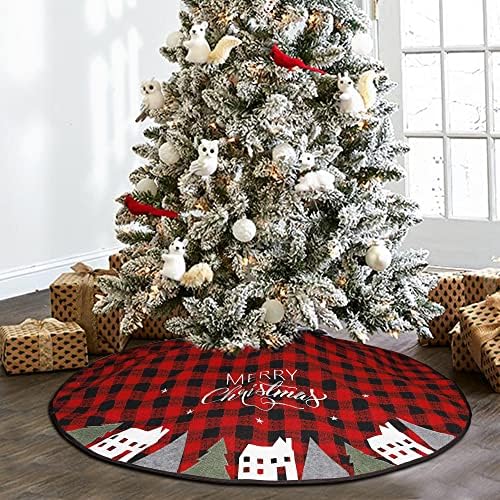 Juegoal 48 İnç Noel Ağacı Etek, yumuşak Kırmızı ve Siyah Ekose Noel Ağacı Mat Noel Partisi Ev Dekor için, Merry Christmas Noel
