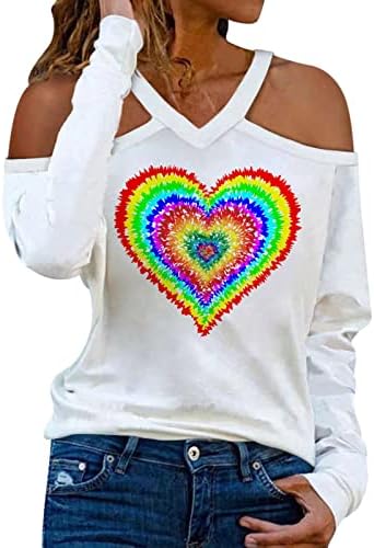 Kadın Halter Straplez V boyun Sevgililer günü baskı seksi uzun kollu üst rahat gevşek T-Shirt moda bluz