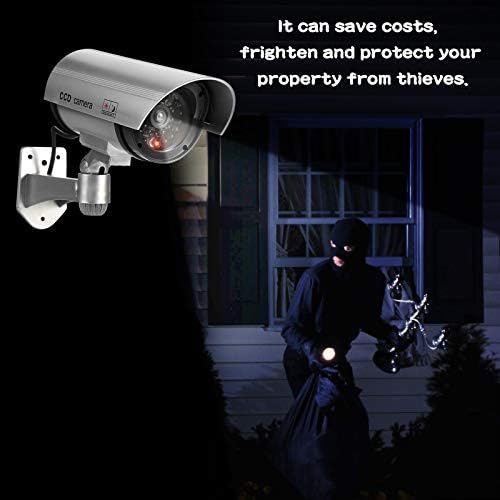 Sahte Kamera, 4 Güvenlik Uyarı Çıkartması ile LED Kırmızı Yanıp Sönen Işıklı FİTNATE Kukla Kamera CCTV Gözetim Sistemi, Açık