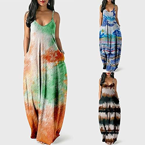 TİMİFİS Artı Boyutu Elbiseler Kadınlar için Seksi Kolsuz Maxi Elbiseler Moda Batik Uzun Güneş Elbise Rahat Plaj Elbise