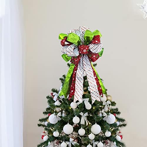 Noel Ağacı Topper-Büyük El Yapımı Kırmızı Beyaz Yeşil Dekoratif Yay-Komik Benzersiz Tatil Çiftlik Noel Süslemeleri Ev Dekor