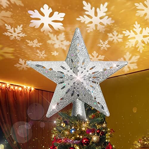 Sevono Noel ağacı Topper ışıkları, LED Dönen Kar tanesi projektör ışıkları ile ışıklı Yıldız Ağacı Toppers, Kapalı Noel ağacı
