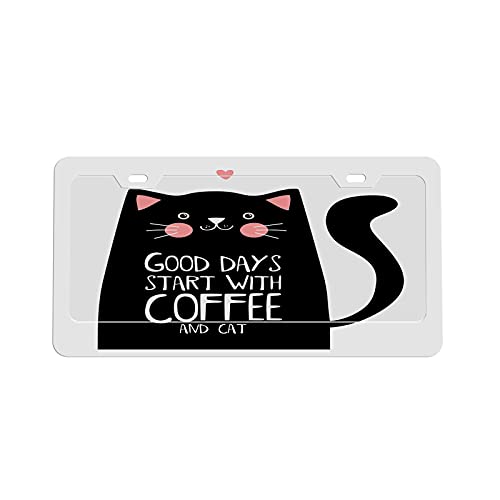 Beabes Siyah Kedi Plaka Kapak Kahve Miyav ıle Iyi Günler Başlar Hayvan Karikatür Evcil Romantik Plaka Çerçeveleri ıçin Kadın