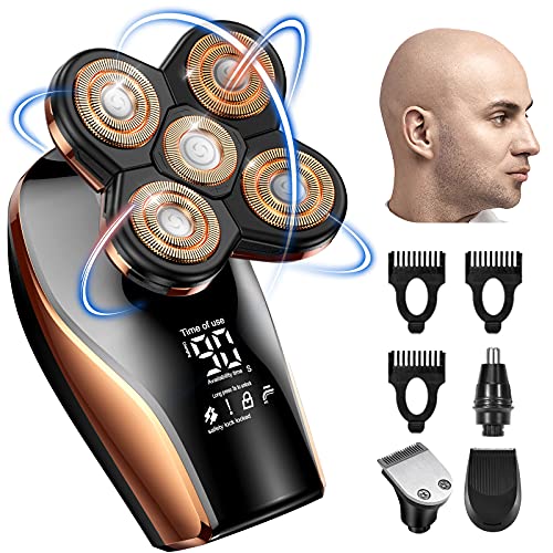 Kafa tıraş makinesi elektrikli erkekler jileti, kel kafa jilet çok fonksiyonlu 4 in 1 erkek tımar kiti ile LED ekran, 5D akülü