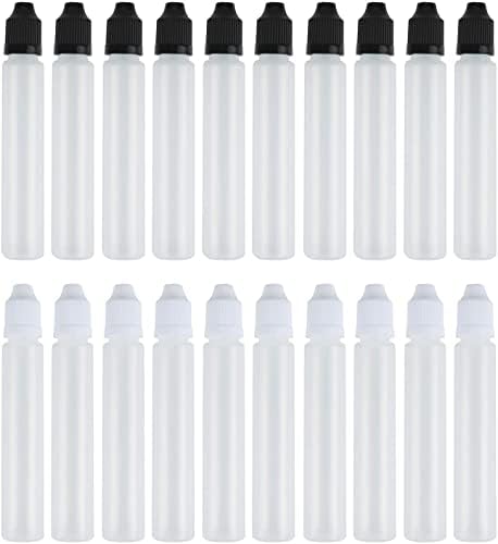Z-RENK 20 adet 30 ml Siyah ve Beyaz Uzun Damlalık Şişe Çocuk Geçirmez Kapaklı Uzun İnce Uçlu Plastik LDPE
