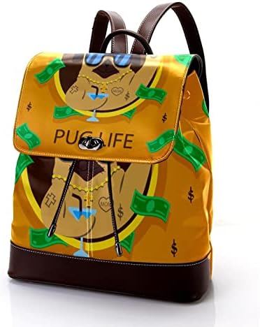 Köpek Pug kahverengi deri sırt çantası sırt çantası rahat seyahat Satchel çanta sırt çantası erkekler kadınlar İçin