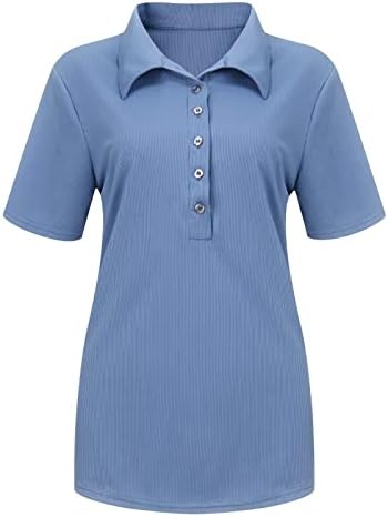 Kadın Kısa Kollu Polo T Shirt Moda Düğme Aşağı Yaka Henley Yaz ıçin Casual Katı Renk Tunik Tee Gömlek Tops