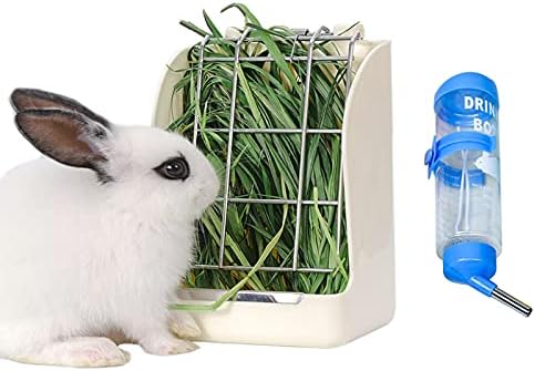 Hamiledyi Tavşan Saman Besleyici Raf, Bunny Su Şişeleri Dağıtıcı, 2 in 1 Besleyici Çanaklar Küçük Hayvan Çim/Gıda Bin için Tavşan