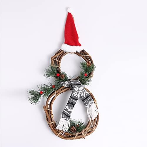 Işıklı Noel Çelengi, Işıklı Noel Çelenkleri Pille Çalışır-Şapka ve Yaylı 21 x 8 İnç Asma Çelengi Kardan Adam Şekli Ön Kapı için