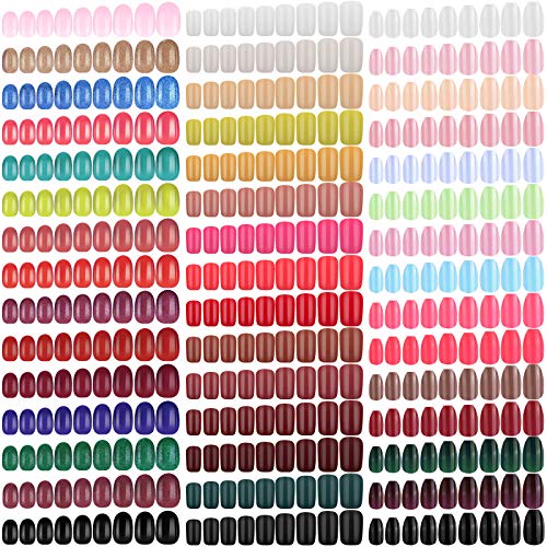 1080 Parça 45 Takım üzerinde Kısa Oval Basın Yanlış Nails İpuçları Parlak Renk Orta Kare Sahte Çivi Yapay Kısa Tabut Sanat Çivi