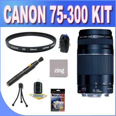 Canon EF 75-300mm f/4-5.6 III USM Telefoto zoom canon lensi SLR Kameralar + UV Filtre + Lens Kalem Temizleyici + Darbeye Dayanıklı