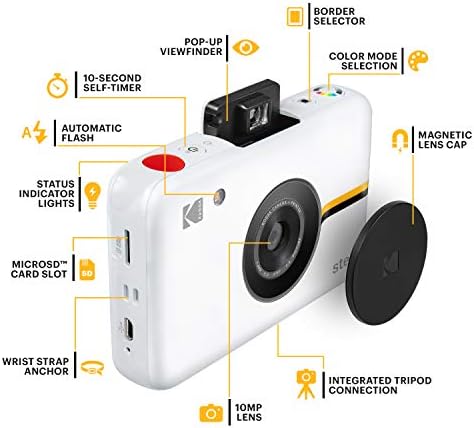 Kodak Step Camera 10MP Görüntü Sensörlü Anlık Kamera, ZİNK Sıfır Mürekkep Teknolojisi, Klasik Vizör, Selfie Modu, Otomatik Zamanlayıcı,
