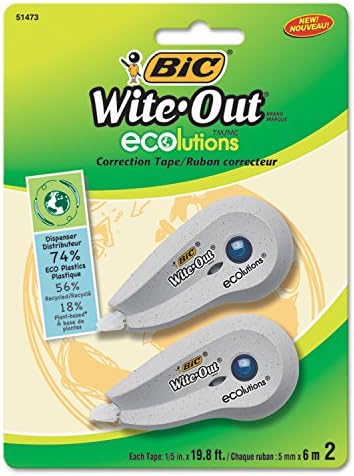 BIC WOETP21 Wite-Out Ecolutions Mini Düzeltme Bandı, Beyaz, 1/5 İnç x 235 İnç, 2 / Paket