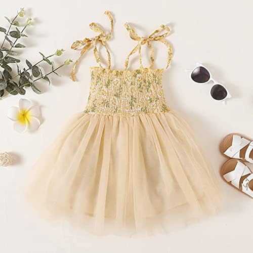 Toddler Bebek Kız Düğün Çay Partisi Sling Çiçek Baskı Pilili Fırfır Tül Elbise Prenses Tutu Playwear Rahat Elbise