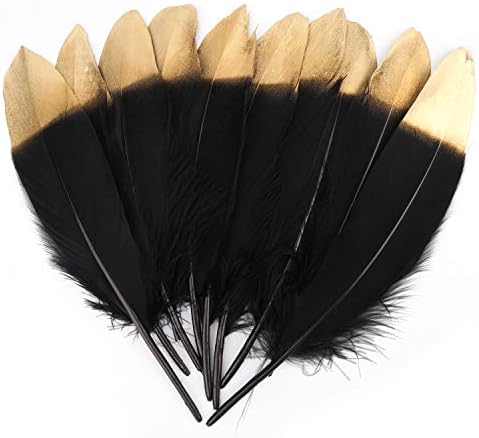 Mwoot 40 Pcs Altın Daldırma Siyah Glitter Tüy Kaz Gerçek Tüy, 6-8 İnç Doğal Zanaat Sanat Yumuşak Yerli Tüy Aksesuarları için