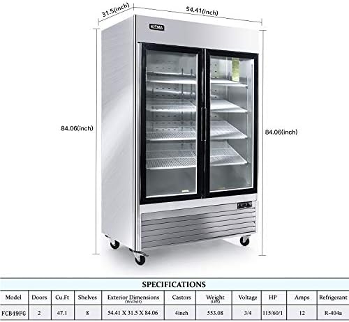 2 Cam Kapılı Merchandiser Buzdolabı-KİTMA 49 Cu.Restoran için LED Aydınlatmalı Ft Paslanmaz Çelik Ekran İçecek Soğutucusu, 33°F-38°F