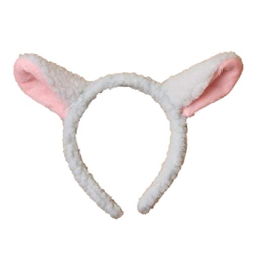 Beyaz ve Pembe Kuzu Kulakları Alice Saç Bandı Kafa Bandı Süslü Elbise