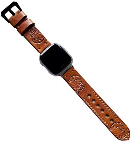 NİCKSTON Kabartmalı Kartal Kafa Görünümlü Sağ Hakiki Deri Band Fitbit Versa 3 ve Sense Smartwatch Kahverengi Bilezik Kayışı ile