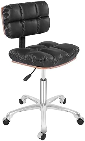Rolling Salon Tabure Sandalye Arkalıklı, Döner Berber Spa Güzellik Masajı Ev Kolsuz Sandalye Tekerlekli-Siyah