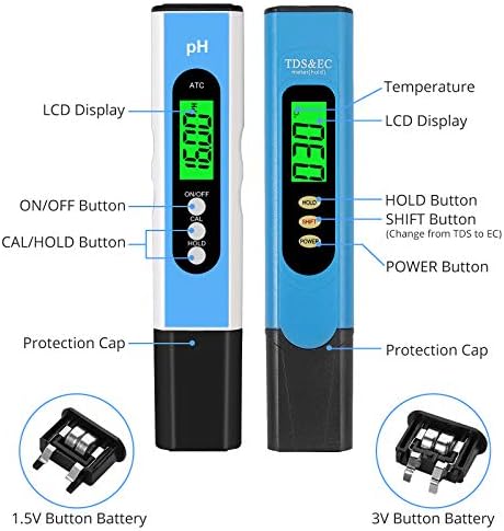 CAMWAY TDS Metre PH Ölçer, dijital LCD PH Ölçer TDS EC Sıcaklık Su test cihazı Kalem, 0-9999 ppm TDS su test cihazı için Su Testi,