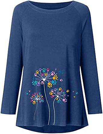 UNBRUVO Bayan Çiçek Baskılı Tunik Üstleri Rahat Uzun Kollu Crewneck Bluzlar Gömlek