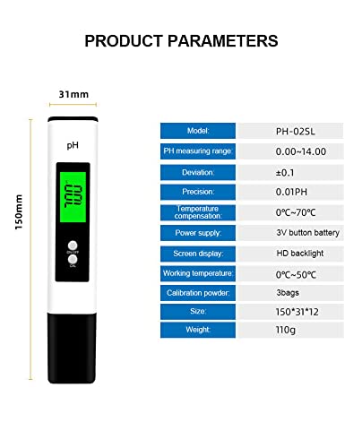 PHEPUS Ph Metre Dijital Test Kiti ile Su Hidroponik için 0-14PH ATC Stabilize Okuma için Kalibrasyon Çözümü,Balık Tankı ve Sıcak