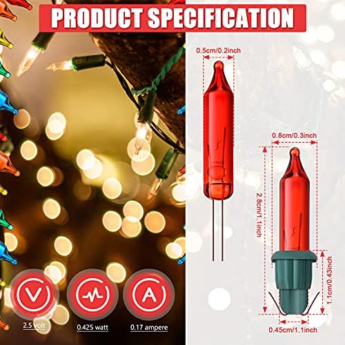 Noel Yedek Mini Ampuller Akkor Ampuller Yeşil Tabanlı 2.5 V Mini Cam Işıklar, 0.17 Amper, 0.425 Watt (Kırmızı, Turuncu, Yeşil,