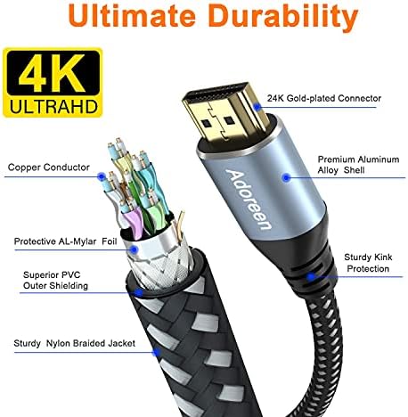 4 K HDMI Kablosu 6 feet/2 Paket, Adoreen Yüksek Hızlı 18 Gbps HDMI 2.0 Kablosu (1.5-60ft), HDR HDCP 3D 4K@60Hz 2 K,1080 P, ARK