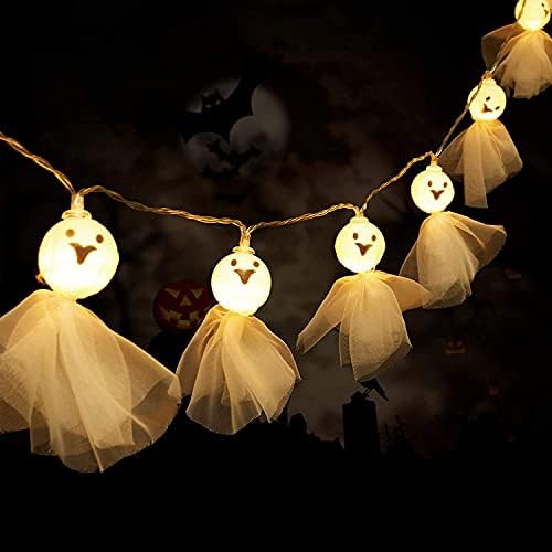Mnagant cadılar bayramı hayalet dize ışıkları ile 10 LED dantel hayalet duvar dekor pil kumandalı peri dize ışıkları cadılar